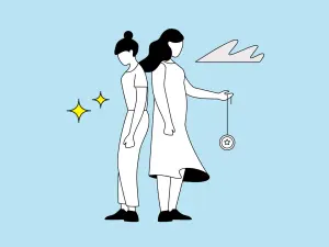 Illustration von 2 Frauen. Eine der beiden Frauen hält einen Jo Jo in der Hand..