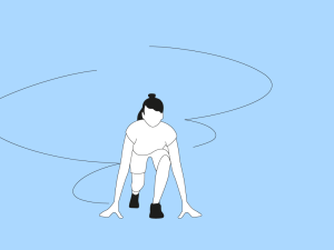 Welche Sportart passt zu mir?  Illustraton einer Frau in der Startposition, um loszulaufen