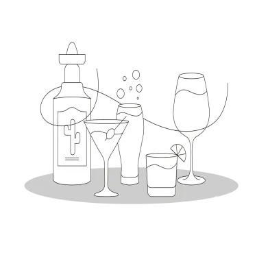 Illustration mit Flaschen und Gläsern