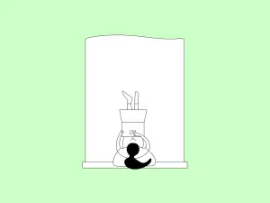 Illustration einer Frau mit Laptop im Bett