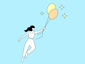 Illustration Frau mit Luftballons