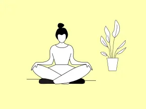 Illustration einer Frau, die mit gekreuzten Beinen auf dem Boden sitzt.