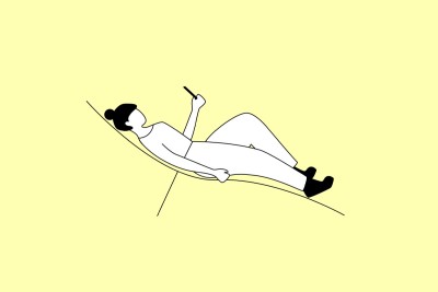 Illustration einer Frau die auf einer Liege liegt und in ihr Smartphone schaut