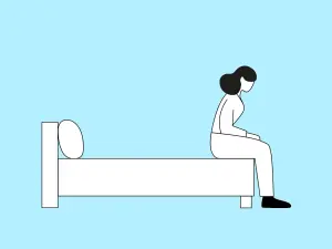 Illustration einer Frau die auf einer Bettkante sitzt