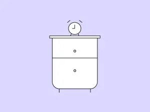 Illustration einer Nachtkommode mit Wecker
