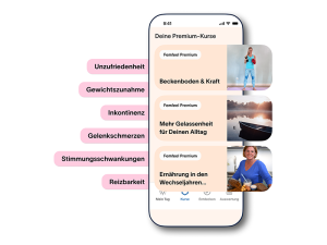 Screenshot aus der femfeel-App: Überblick der Kurse