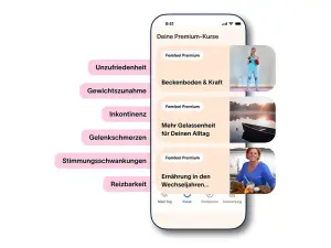 Screenshot aus der femfeel-App: Überblick der Kurse