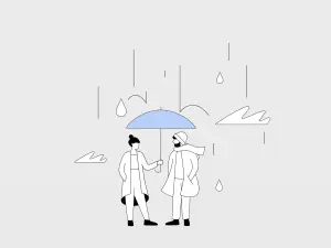 Illustration: Mann und Frau unter einem Regenschirm im Regen