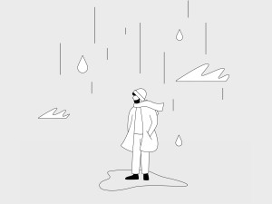 Illustration: Mann steht im Regen