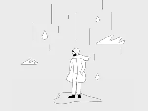 Illustration: Mann steht im Regen