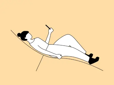 Illustration einer Frau, die mit Handy auf einer Liege liegt